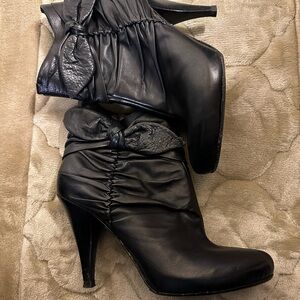 Via Spiga Black Heeled Boots with Bow Detail